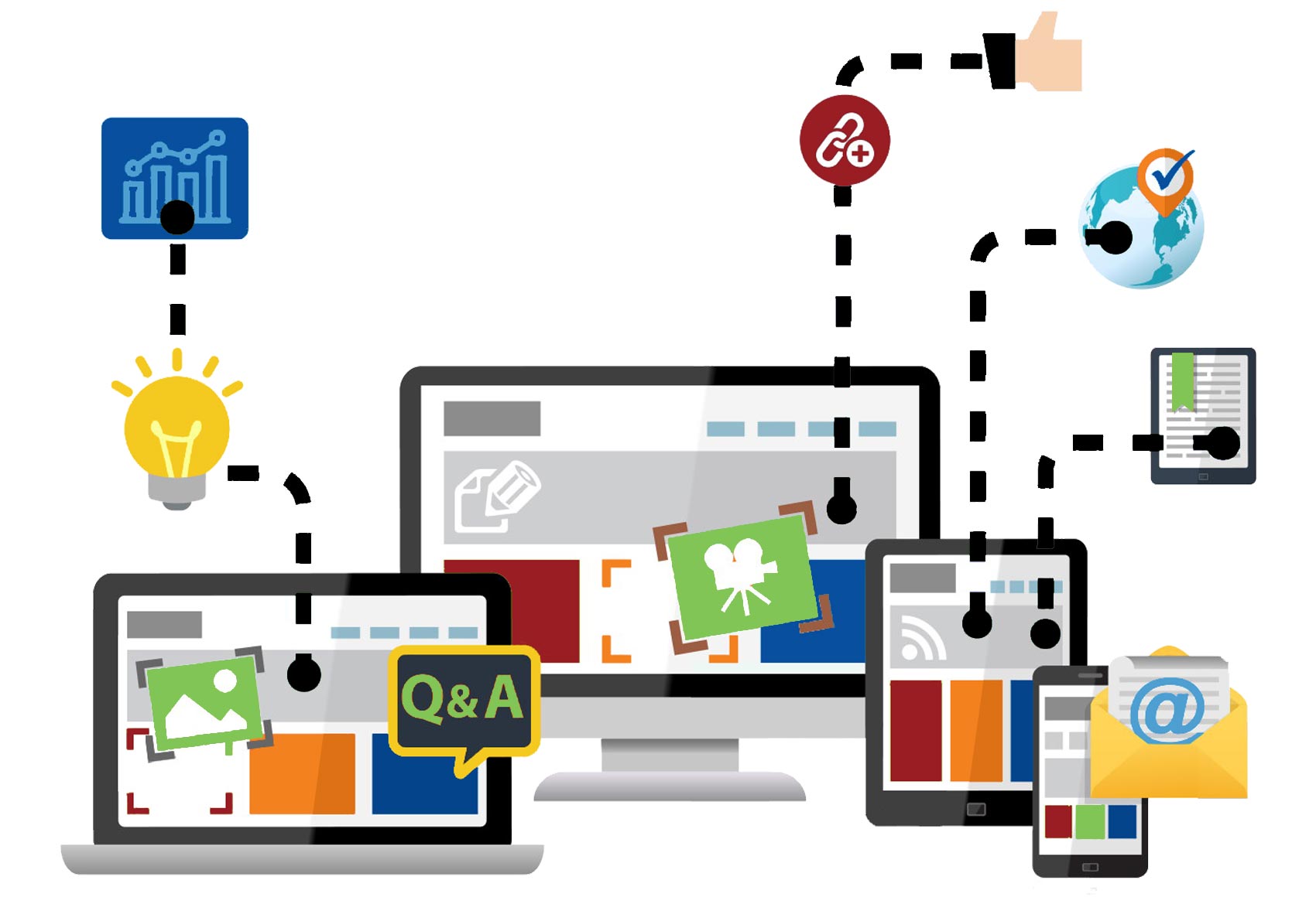 Illustration depicting website functionality and capabilities