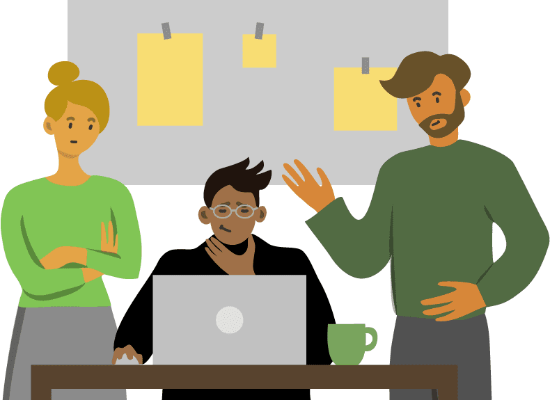 Illustration of a small team of dedicated support specialists